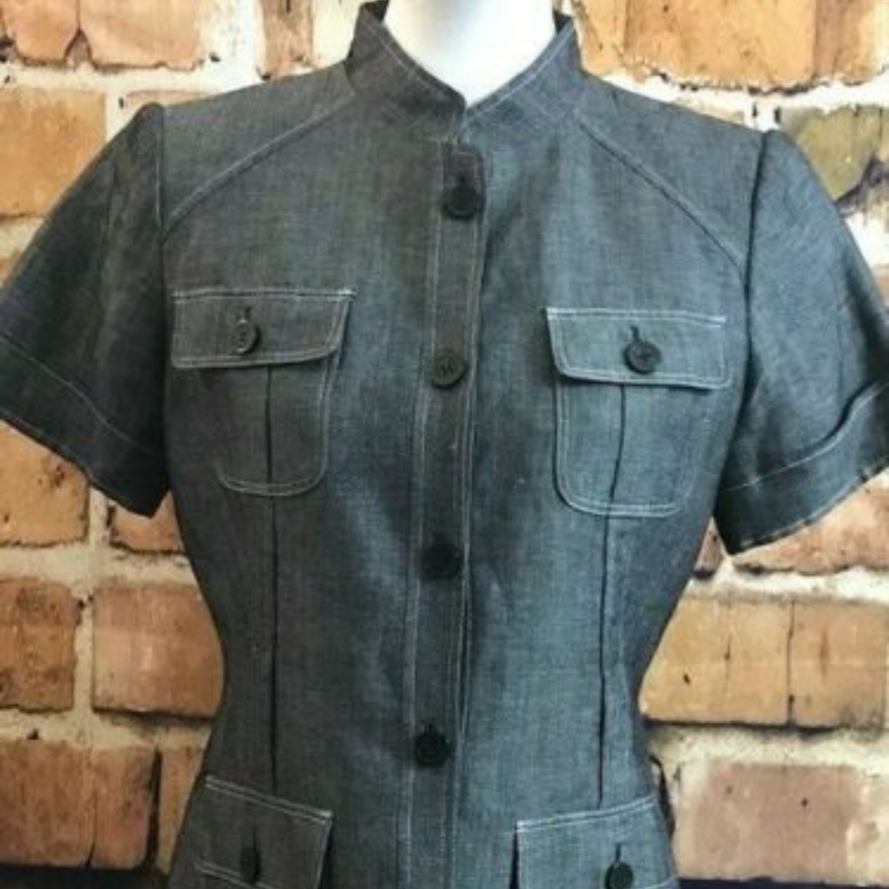 Calvin Klein 4 Pocket, Gray Button Up Top, Size 8